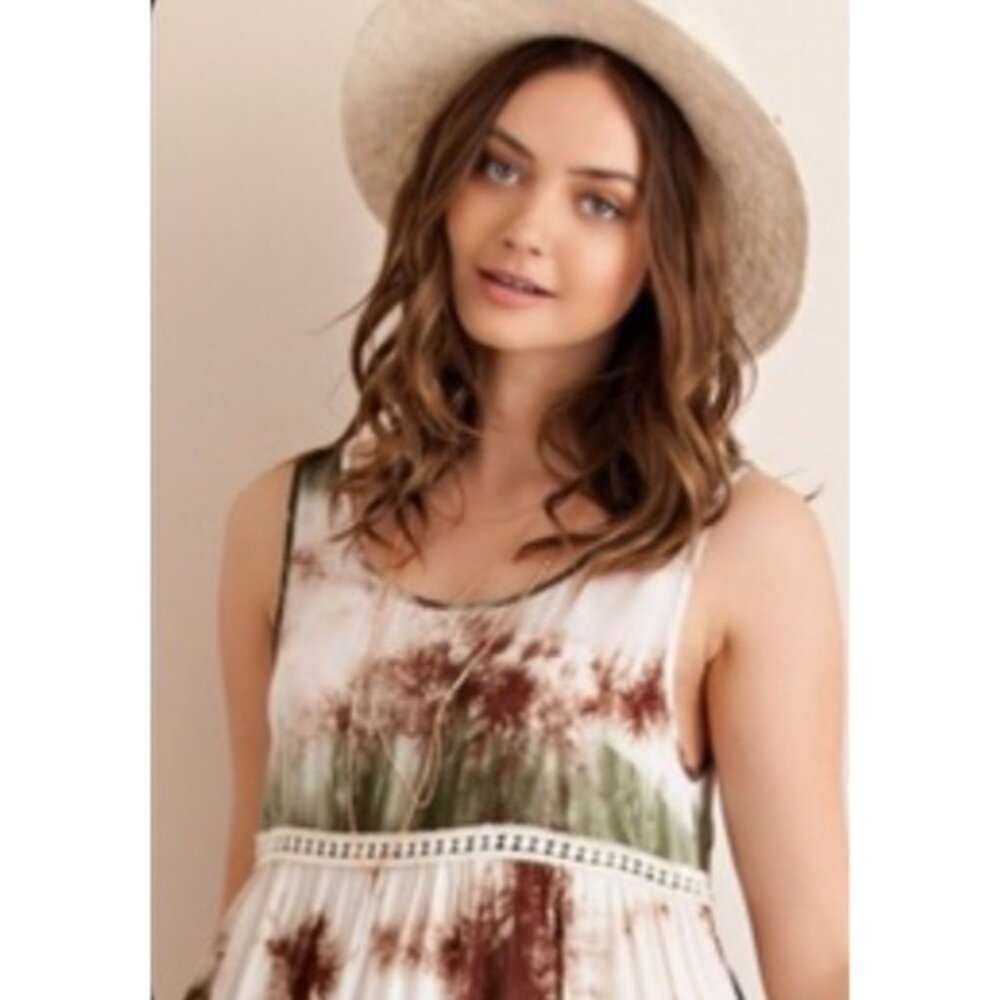 NWT Green Tie Dyed Voile & Lace Mini Slip Dress | Ethereal Grunge Boho Coastal M - Picture 3 of 7
